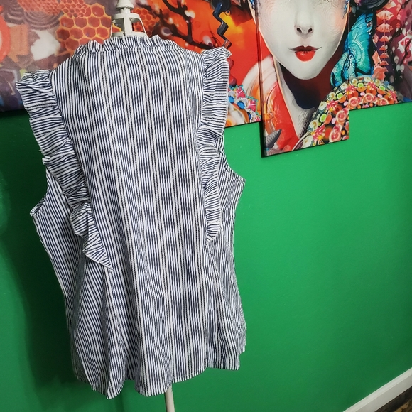Shein Blue and White Ruffle/ Striped Blouse Size XL NWOT - Picture 6 of 6